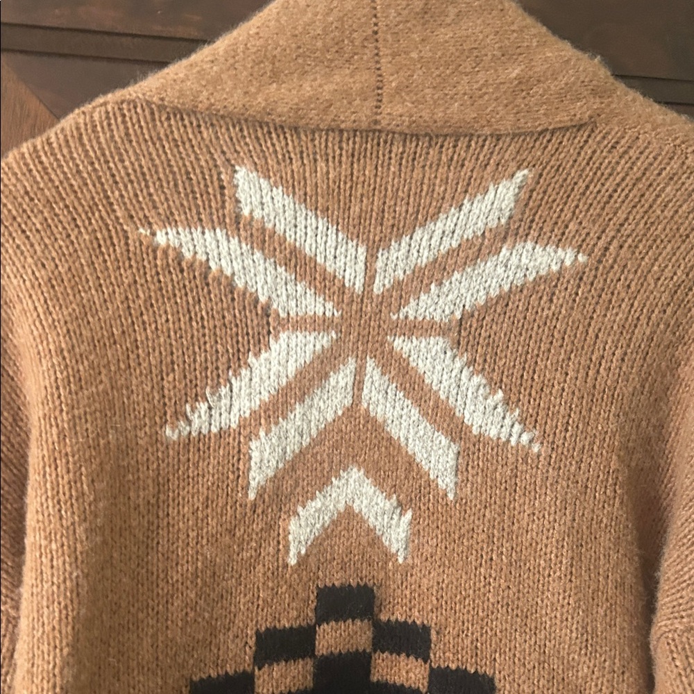 360 Cashmere Tan, Black & White Patterned Open-Front Cardigan - Picture 6 of 9